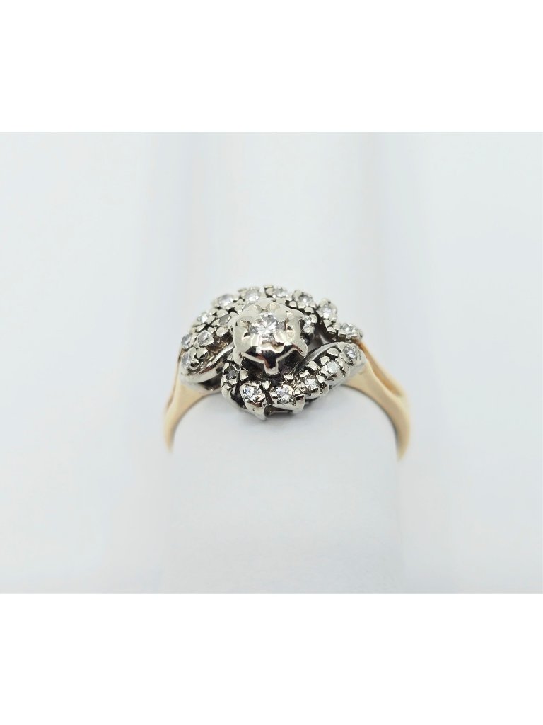 14k Two Tone Multi Color Gold Spiral Floral Cluster Diamond Ring  Size 950
